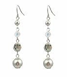 Earrings - E26 - Swarovski Crystal & Pearl Long - Blk Diamond (Gray / Grey)