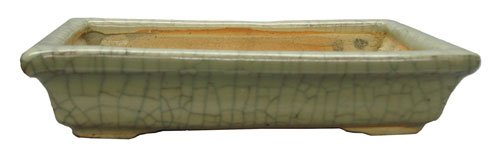 Rectangle bonsai planter / pot - chinese ceramic, white / gray crackle glazed