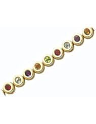14k Gold Multi Color Round Semi Precious Stone Bracelet (6.0 cts.tw.)