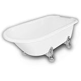 American Bath Factory B3-2600-WW-DM7-M3-18-CH Windsor Traditional Clawfoot Bathtub in White, Ball an