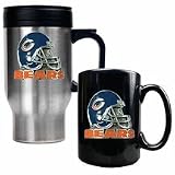 Chicago Bears Stainless Steel Travel Mug and Black Ceramic Mug Set (Helmet Logo)