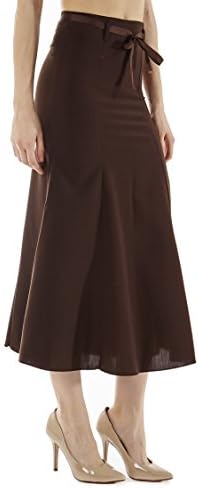 8470 Women Career Business Fitted Long Flare Skirt Brown L