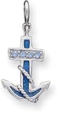 Crystal And Enamel Anchor Charm, Sterling Silver