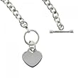 Solid 925 Silver Toggle Charm Bracelet w/ Dangle Heart