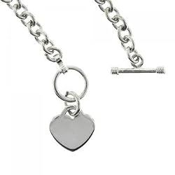 Solid 925 Silver Toggle Charm Bracelet w/ Dangle Heart