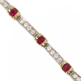 White Yellow 14KT Gold Tennis Bracelet w  Ruby Diamond by GemAffair