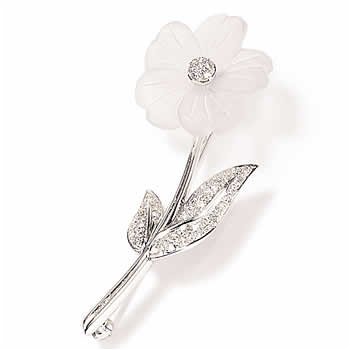 14k White Gold Crystal Flower Pin With Diamond