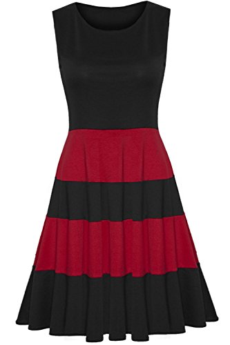 Oops Outlet Women's Sleeveless Colored Blocks Striped Panel Flared Skater Dress Oops Outlet Women's Sleeveless Colored Blocks Striped Panel Flared Skater Dress