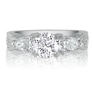 Luxury Engagement Rings: 2 2/3ct Antique Design Diamond Engagement Ring in 14k White Gold