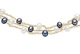 Cultured Black and White Potato Pearl Necklace on Gold-Toned Thread w/ Sterling Silver Clasp