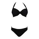 Underwire Bikini Set Black Top  Scoop Bottom