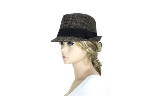 Noonies Boutique Black/Brown/Pink Tweed Fedora 10'' w/ 1'' Brim