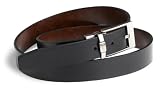 Geoffrey Beene Men's 1 1/8' Aniline Leather Reversible Belt, Black/Brown