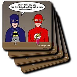  Super Hero Parody with Batman and the Flash at the bar - Set Of 8 Ceramic Tile Coasters