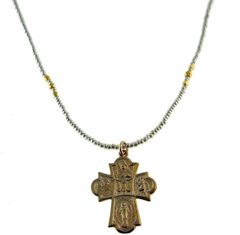 Andrea Barnett Cross On Silver Seed Bead Necklace