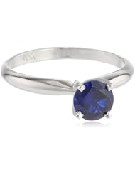 10k Gold 6mm Round Created Blue Sapphire Gemstone Solitaire Ring (1.10 ct)