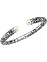 08.00-08.50 Mm Sterling Silver & 14K Yellow Gold Freshwater Cultured Pearl Cuff Bracelet