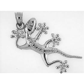 14K WHITE GOLD CHARM PENDANT w DIAMONDS - LIZARD by Toltec Trading Company