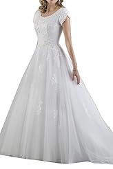 Natural   Waistline Short Sleeves Satin  Jeweled Lace  Ball Gown Wedding Dress 