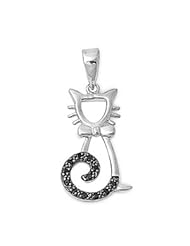 Sterling Silver Black Cz Cat Silhouette Pendant