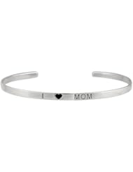 Sterling Silver "I Love (Heart) Mom" Inspirational Cuff Bracelet