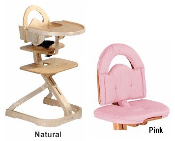 Svan High Chair from Scandinavian Child with Infant Kit and Cushion, Pink Cushion with Natural Wood