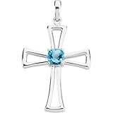 14K White Gold Genuine Swiss Blue Topaz Cross Pendant
