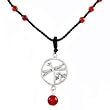 Mother and Baby Dragonfly Pendant in Sterling Silver on a 17" Black Cord Accented with Red Carnelian Beads, #8061