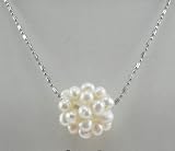 16'' rice pearl ball necklace silver chain