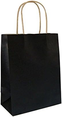 Halulu 25 Pcs Kraft Paper Handle Shopping Reusable Gift Merchandise Carry Retail Bags (8" x 4.75" x 10.5", Black)