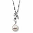 0.10Ct.T.W. Round Brilliant Cut Diamonds, 8mm White Cultured Freshwater Pearl, 14Kt. White Gold Necklace