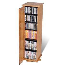 <b>Prepac 2 Sided Video, DVD and CD Spinning Storage Cabinet with Solid Oak Doors - HMS-0378</b>
