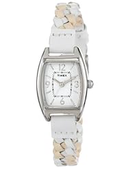 Timex Womens T2N7649J Weekender Shaped Case White & Tan Woven Leather Strap Watch
