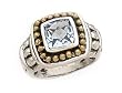 925 Silver & Blue Topaz Square Framed Ring with 14k Gold Accents Sizes 6-8