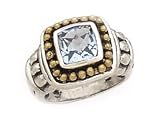 925 Silver & Blue Topaz Square Framed Ring with 14k Gold Accents Sizes 6-8