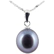 Freshwater Cultured Oval Shape 9-10mm Black Pearl Pendant with 18K White Gold, 16" Sterling Silver 1MM Cable Chain