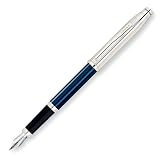 Cross Century II Sterling Silver/Translucent Blue Lacquer Fountain Pen with Silver Plated Appointments and 18 Karat Gold/Rhodium Plated Nib - Medium
