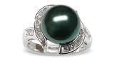 Size 5 18K white gold Queenie Black Tahitian south sea cultured pearl and diamond ring