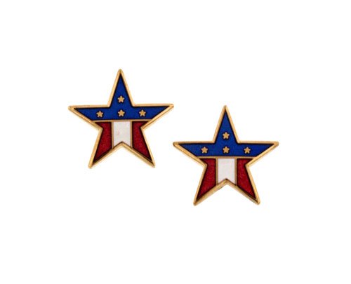 Hand enameled patriotic stars and stripes earrings