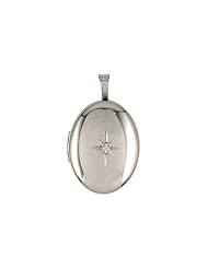 Sterling Silver Oval Shape Single Diamond Star Design Sterling Silver Locket
