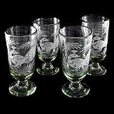 NOVICA Etched blown glass water goblets, 'Night Peacock' (set of 4)