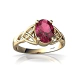 14K Yellow Gold Oval Genuine Pink Tourmaline Celtic Trinity Ring