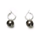 Sterling Silver Black Shell Pearl Mini Snap Bar Hoop Earrings
