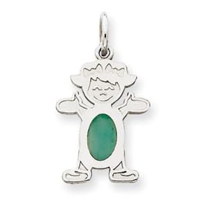 Buy 14k White Gold Girl 6x4 Oval Genuine Emerald May Pendant