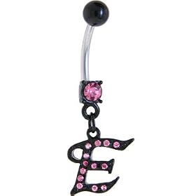 Black Anodized PINK Jeweled Initial Belly Ring-LETTER "E" by 