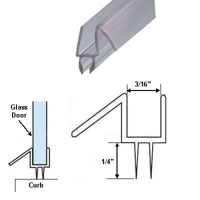 Clear Shower Door Bottom Sweep with Drip Rail for 3/16 Glass - 35 in long