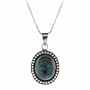 Genuine Azurite Stone Sterling Silver Bali Beaded Oval Pendant