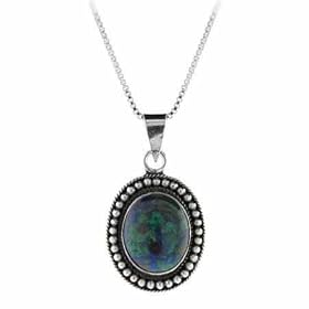 Genuine Azurite Stone Sterling Silver Bali Beaded Oval Pendant by 