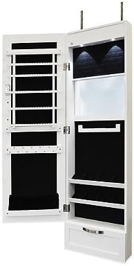 New View Over-the-Door Mirrored Jewelry Cabinet in White, 14" L x 3-3/4" W x 48" H