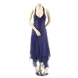 BCBG INDIGO SILK STRIPES LONG HALTER DRESS NEW 12 at BCBG MAX AZRIA